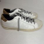 P448 White Leather Sneakers Leopard Print Heel Casual Shoes Photo 3