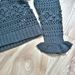 ZARA  | Knit Crochet Black Ecru Handcrafted Cropped Sweater Boho Top | Size Small Photo 5