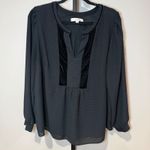Loft  Plus Velvet Trim Swiss Dots Long Sleeve Blouse Black Size 16 Photo 1