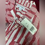 kim rogers  Red and White Striped Sleeveless Button-Down Shirt Photo 1