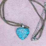 686. Turquoise Color Stone Mosaic Heart Pendant Necklace Blue Photo 0