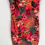 Papaya Coral Green Mesh Tropical Floral Print Spaghetti Strap V-Neck Mini Dress Photo 2