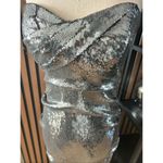 Nicole Miller sparkly silver maxi strapless long dress size 8 mermaid style with Photo 1