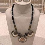 Vintage Mixed Medal Medallion Copper Brass Wood Boho Necklace and Earring Set Photo 0