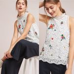 Maeve Anthropologie Macie Tank Top White Lace Floral Embroidered Womens … Photo 1