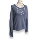 Hollister Heather Blue Gray Sequin Floral Pullover Sweatshirt Winter Preppy Sz S Photo 2