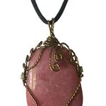 Vintage Y2K Pink Stone filigree Pendant Necklace boho witchy whimsigoth jewelry Photo 0