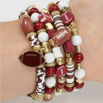 Football Beaded Bracelet Stacking Set Stretch Bracelets Game‎ Day Jewelry New White Photo 0