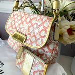 Coach  Elegant Cream and Gold Designer Shoulder Bag and card case/keychain Photo 5
