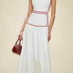 Anthropologie lovers NWT COMMENSE White and Red Trim Maxi back Bow Dress Small Photo 0