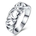 Brand New Womens Boutique Silver Plated Connected Hearts Heart Band Ring Photo 0