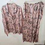Gilligan & O''malley Luxe Light Pink Black Rose Satin Pajama Set Size L Size L Photo 0