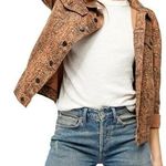 Free People Brown Snake Print Button Front Denim Trucker Jacket Size M Photo 0