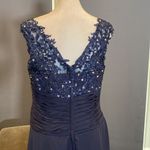 Women’s Blue Chiffon Lace Appliqué Sleeveless Dress with Matching Jacket Size 10 Blue Photo 7