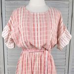 GIGIO Midi Dress 100% Cotton Ruffle Trim Washed Red & White Stripe Photo 1
