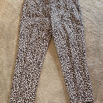 J.Crew  Linen Leopard Print Cafe Capri Pants w Pockets Cuffed Hem Brown Tan 10 Photo 0