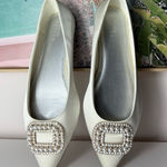 ASOS Ivory Satin Ballet Flats Rhinestone Pearl Buckle Pointed Toe Shoes Size 11 Photo 0