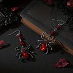 Spider Design With Red‎ Faux Zircon Inlaid Dangle Earrings Retro Goth Style Photo 6
