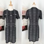 Misook Bold Plaid Tweed Knit Sheath Dress Short Sleeve Stretch Black White Sz S Photo 4