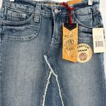 Unif Deadstock Vintage Y2K 2000s midi blue jean raw hem fringe denim skirt sz 29 NWT Photo 3