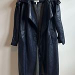 Avec Les Filles Faux Leather Navy Trench Coat Photo 2