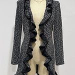 Joseph Ribkoff Womens Black & White Textured Long Sleeve Ruffled Cardigan Size 4 Photo 0