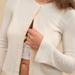 Aerie  Cream‎ Sparkle Women's Cardigan Ribbed Sweater Mediu Photo 0