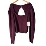Free People  Pomegranate Wine Back‎ Cutout Knit Top Long Sleeve Sweater L Photo 0