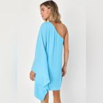 Lulus NEW NWT Summer Daze One-Shoulder Kaftan Sleeve Mini Dress in Turquoise Photo 3