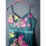 Hawaiian Floral Silky Maxi Dress Tiered Blue Women's Siz XL Wedding Guest Cruise Photo 2