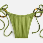 J.Crew  Wide rib curved waist cheeky string bikini bottom tortoise rings S NWT Photo 0