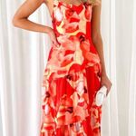 INDIKAH NWT  Seona Maxi Dress Orange Watercolor Print Spaghetti Straps Size Small Photo 1