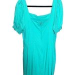 Draper James RSVP Squareneck Puff Sleeve Dress linen blend sz XL bright teal Photo 2