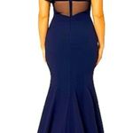 Eliza J . Navy Blue One Shoulder Illusion Ruffle Mermaid Gown Size 6 Photo 1