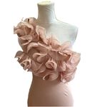 ZARA   Sateen Effect Ruffles Dress One Shoulder Bodycon Beige-Pink Prom Glam M Photo 1