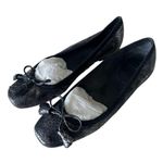 Stuart Weitzman Sliver Black Metallic Snake Skin Embossed Leather Flats Size 7M Photo 1
