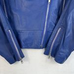 Vtg 90s L Large Leather Moto Jacket Blue Cropped Rockabilly Edgy Grunge Baddie Photo 3