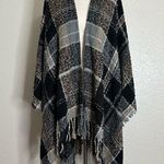 NWT Ganz Plaid Fringe Shawl Sweater, One Size Black Size undefined Photo 0