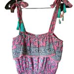 Bell by Alicia Bell Floral Mini Sundress Tassel Bead Cotton Silk Pink Teal S EUC Photo 5