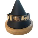 Vintage Brass Bangle Bracelet Mother of Pearl Inlay Elephant Trunk Up India 8.5" Black Photo 0