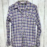 Eddie Bauer Shirt Women Medium Purple Pink Plaid Flannel Long Sleeve Hike Cotton Photo 0