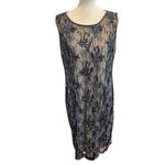 Adrianna Papell  Cocktail Dress Illusion Lace Beaded Size 14 Flapper‎ Nostalgia Photo 2