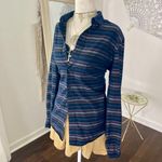 Perry Ellis  Early 2000's Navy Blue Striped Soft Grunge Button Up Blouse M Photo 2