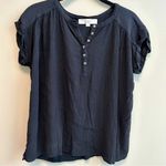 Loft  Black Mixed Media Crinkle Sleeveless Top Small Photo 0