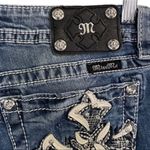 Miss Me Jeans Signature Boot Medium Wash Crystal Leather Cross Pocket Size 29 Photo 9