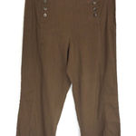 J Jill Brown Linen Stretch Cropped Pants 10 Button Front Casual Relaxed Fit Photo 0