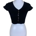 StyleAddict Black Ribbed Button Front Crop Top Y2K Baby Tee Trendy Fitted S Photo 0