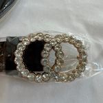 Vegan Faux Leather Double‎ Circle Rhinestone Glitz Belt Black Photo 4