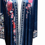 Ursime Floral Velour Blue Kimono Womens 3XL Open Topper Velvet Boho Whimsical Size 3X Photo 0