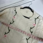POL Small Floral Embroidered Cable Knit Sweater Cottagecore Cream Cozy Photo 6